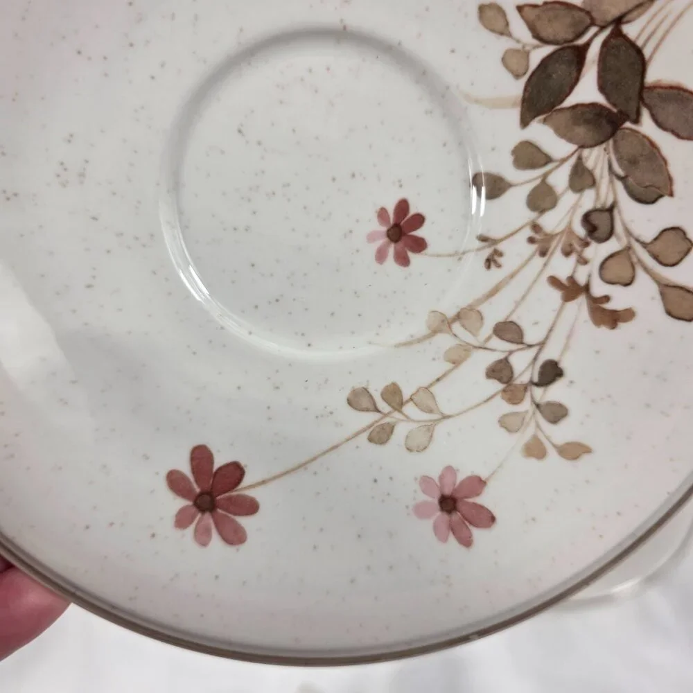 TWO Noritake Versatone Outlook Cup and Saucer Sets Pink Flowers Brown Leaves